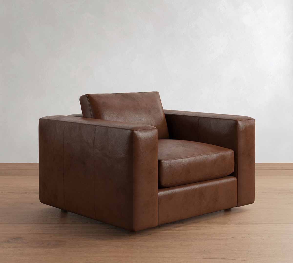 Pottery Barn Carmel Wide Arm Leather Chair Walnut Heritage Leather modern leather armchairs best
