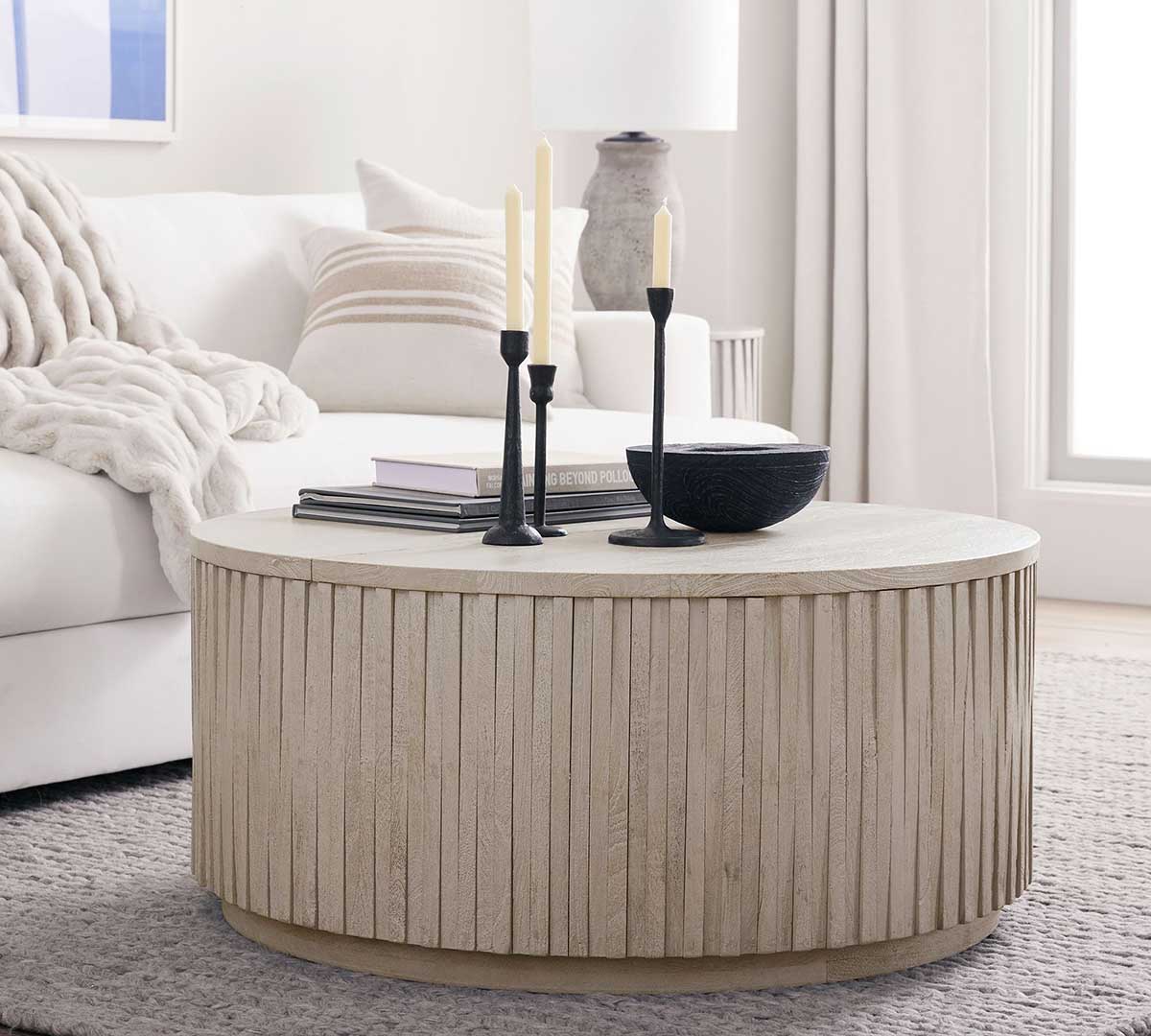 Pottery Barn Coloma Round Storage Coffee Table (40") best drum coffee tables
