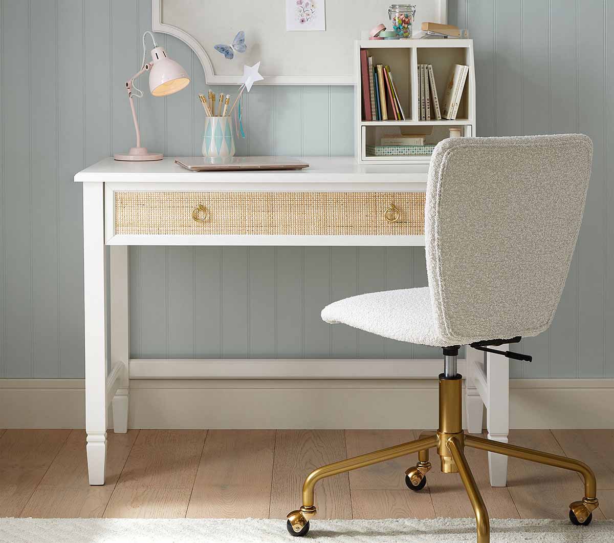 Pottery Barn Kids Ava Regency Caned Writing Desk Collection (42w x 22d") White best cane desks