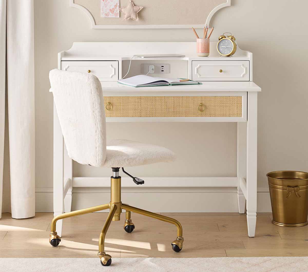 Pottery Barn Kids Ava Regency Caned Writing Desk Collection (42w x 22d") White best cane desks