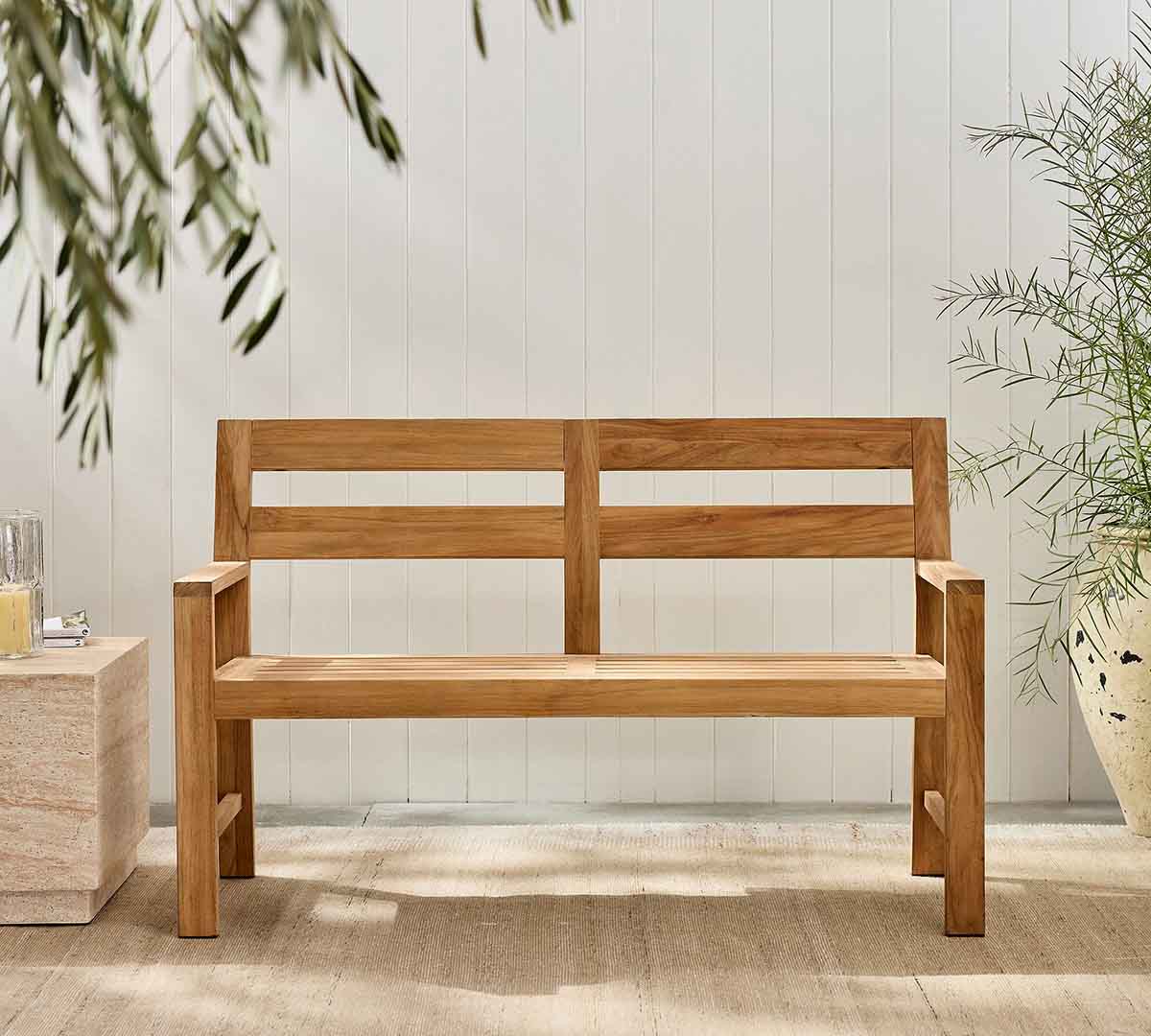 Pottery Barn Malibu Teak Outdoor Porch Bench (54") best teak outdoor benches