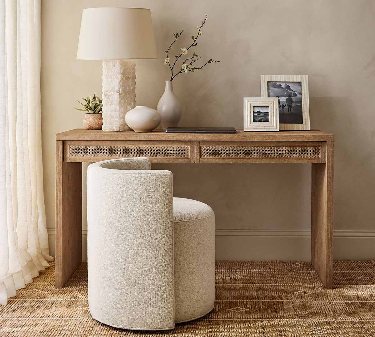 Pottery Barn Marina Cane Console Desk (54") Seadrift best cane desks