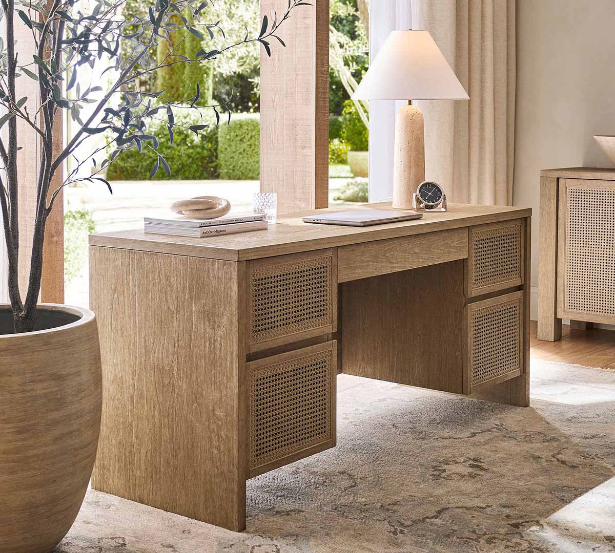 Pottery Barn Marina Cane Executive Desk (64) Seadrift Finish best cane desks