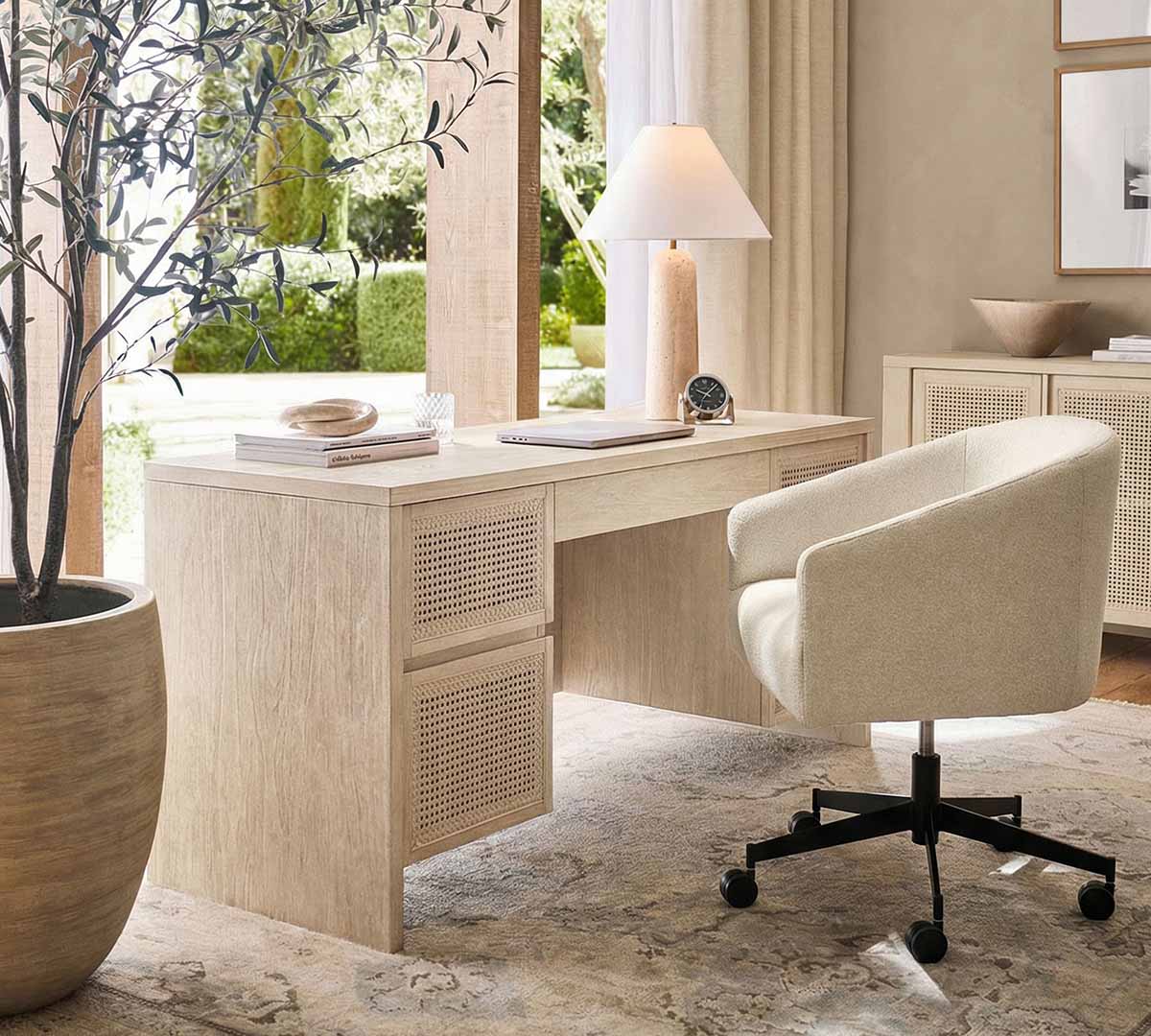 Pottery Barn Marina Cane Executive Desk (64) White Sand Finish best cane desks