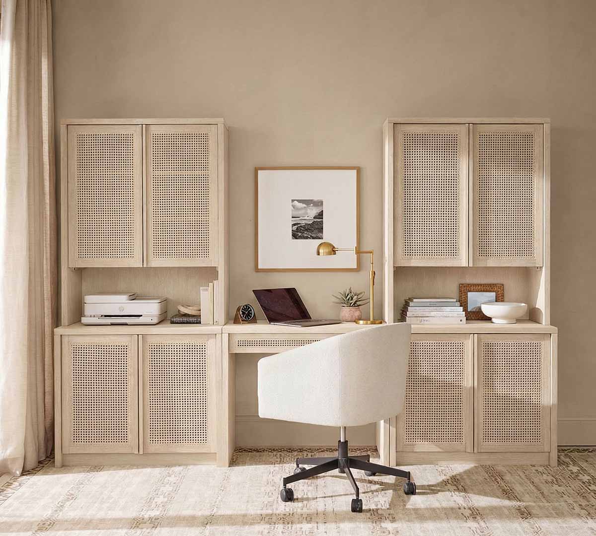 Pottery Barn Marina Cane Storage Cabinet Desk (108) White Sand best cane desks