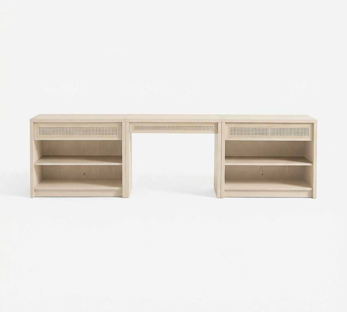 Pottery Barn Marina Cane Storage Desk (126) Shelves White Sand best cane desks