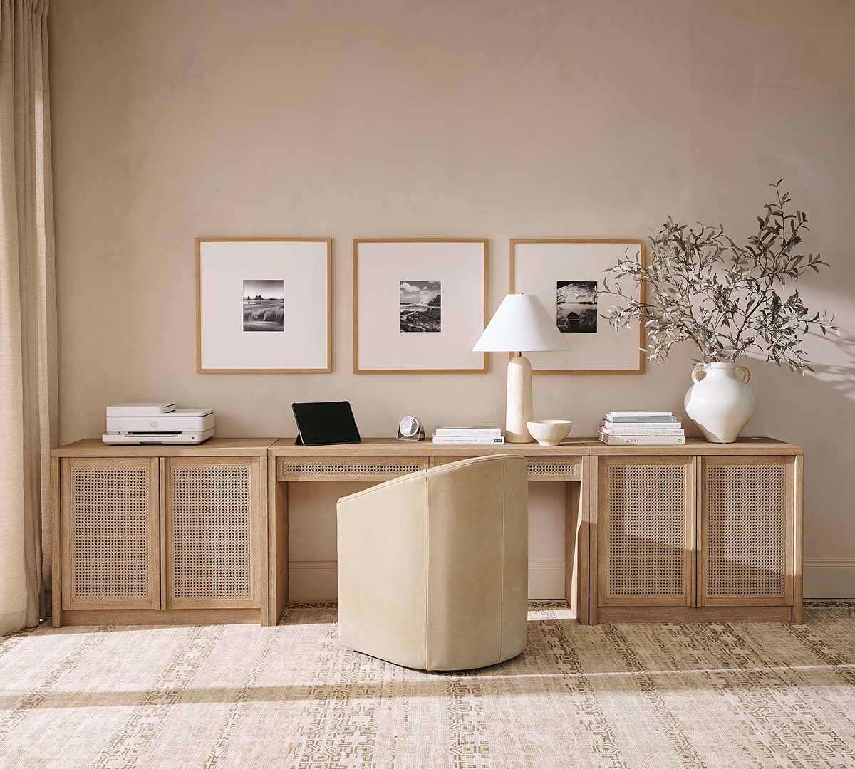 Pottery Barn Marina Grand Cane Storage Console Desk (126) Seadrift best cane desks