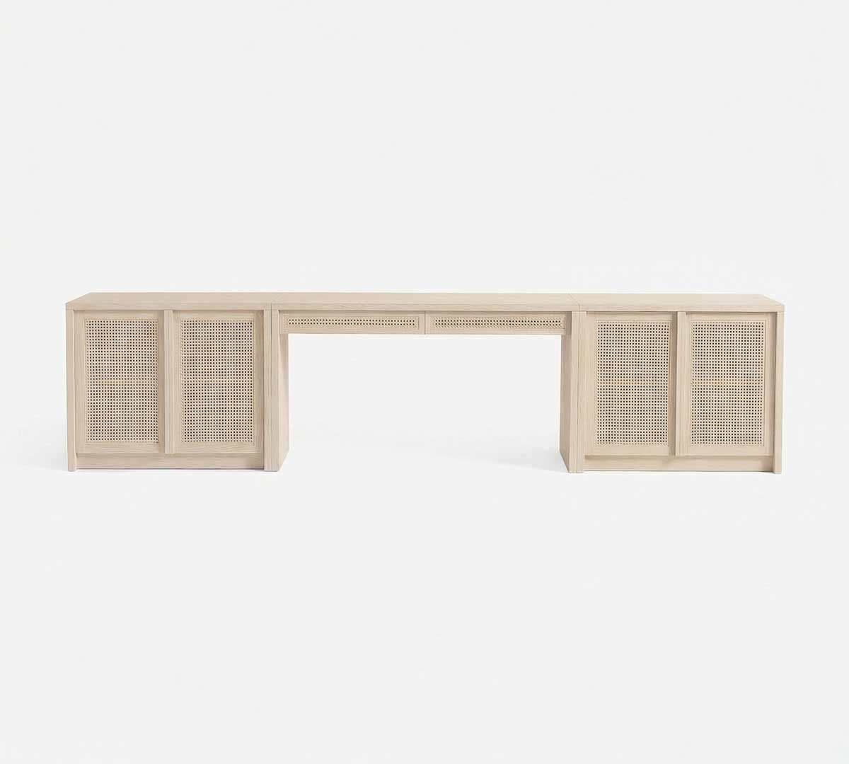 Pottery Barn Marina Grand Cane Storage Console Desk (126) White Sand best cane desks