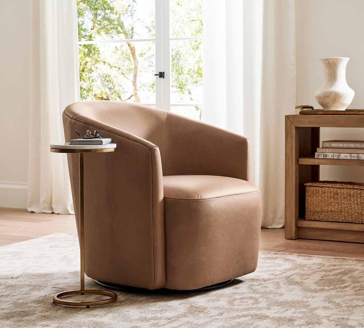 Pottery Barn Preston Leather Swivel Chair modern leather armchairs living room