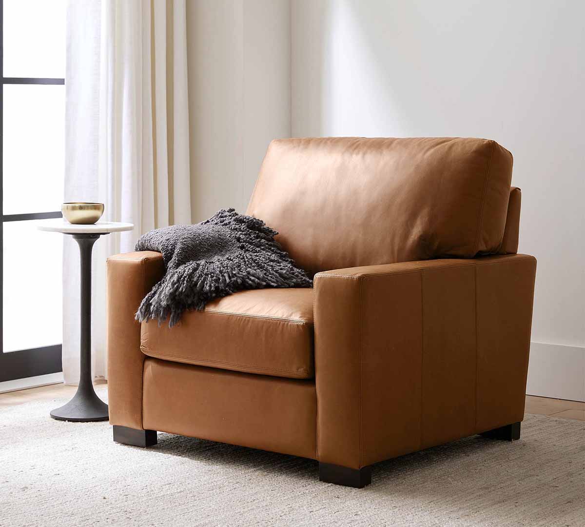 Pottery Barn Turner Square Arm Leather Chair modern leather armchairs