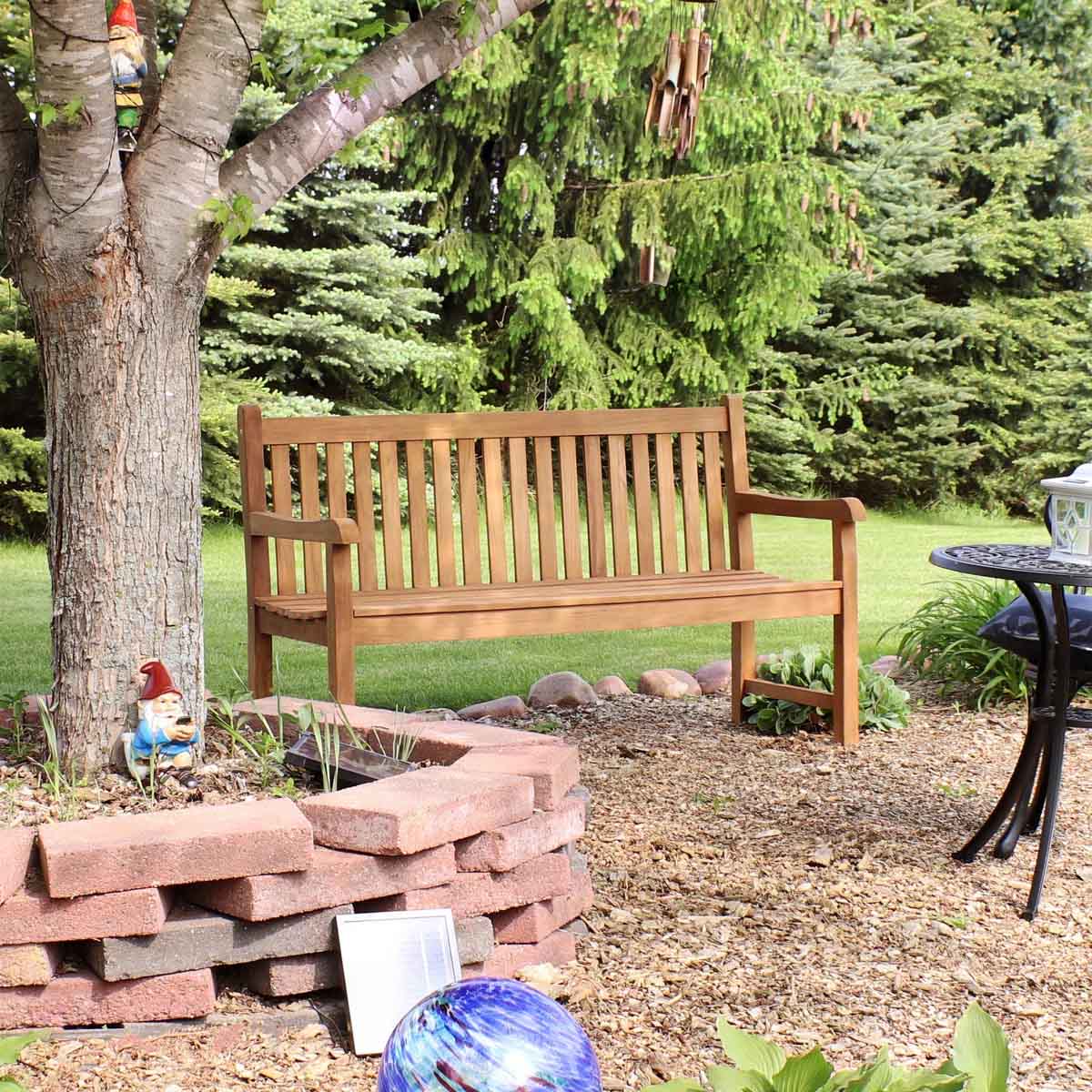 Rosecliff Heights Heilman Mission Back Teak Garden Bench best teak outdoor benches