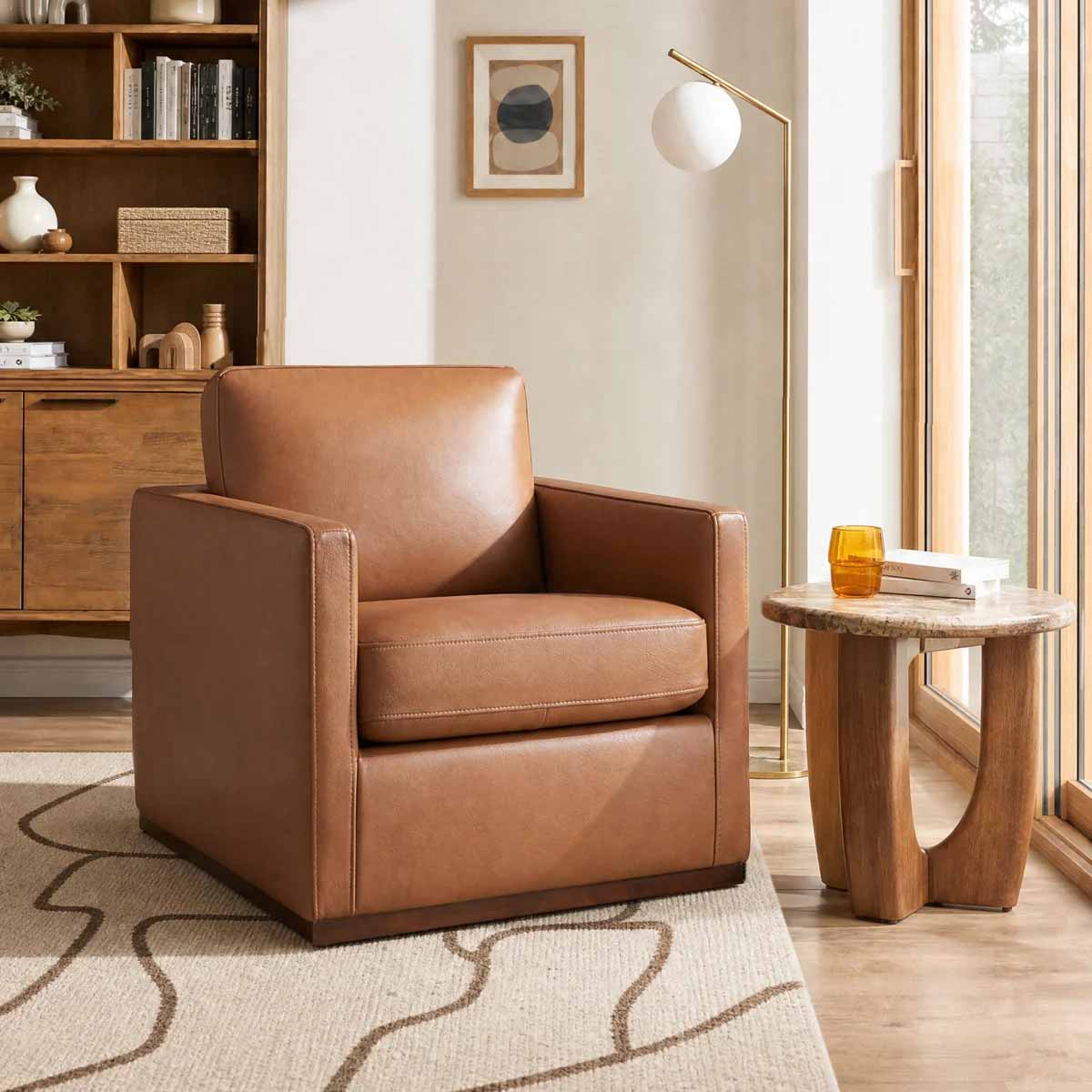 Wade Logan Assiatou Wide Swivel Arm Chair modern leather armchairs