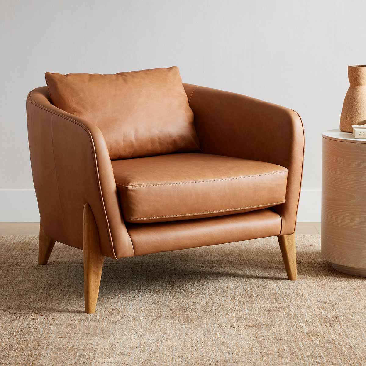 West Elm Delray Leather Chair Ludlow Leather Sesame modern leather chairs