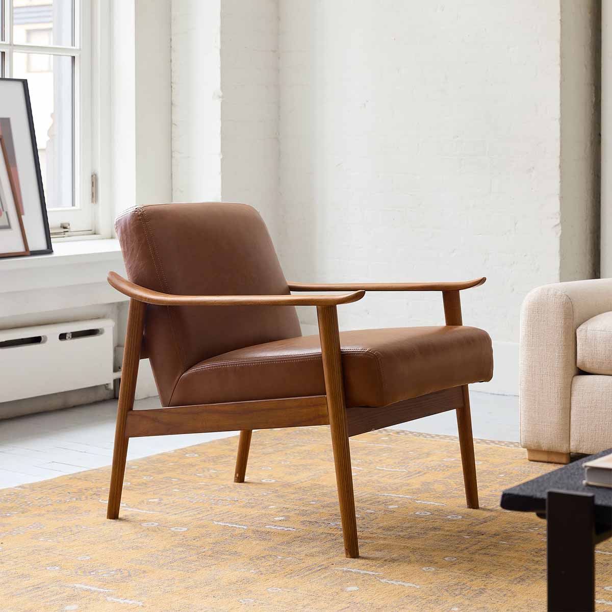 West Elm Mid-Century Leather Show Wood Chair modern leather armchairs best
