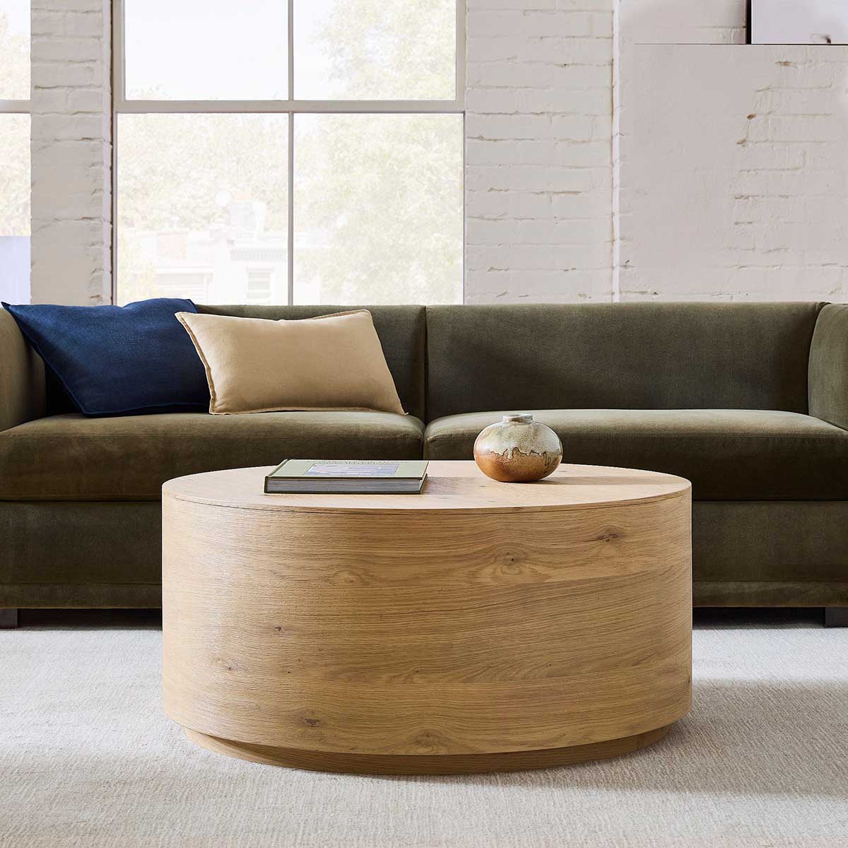 West Elm Volume Round Drum Coffee Table (36–44) Cool Walnut best drum coffee tables