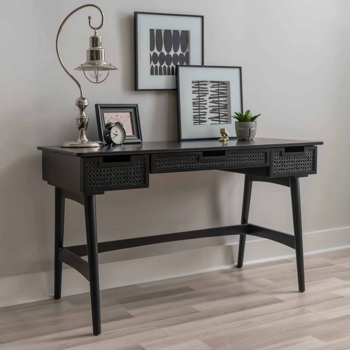 Zipcode Design Tobago 51 Desk with Cane Drawer Fronts Black best cane desks