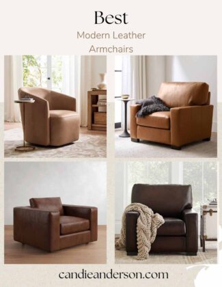 Lifestyle expert, journalist and interior design blogger Candie Anderson of candieanderson.com shares the best modern leather armchairs for your living room, home office, bedroom and family room!