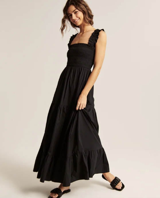 Abercrombie Smocked Bodice Easy Maxi Dress Black smocked maxi dresses