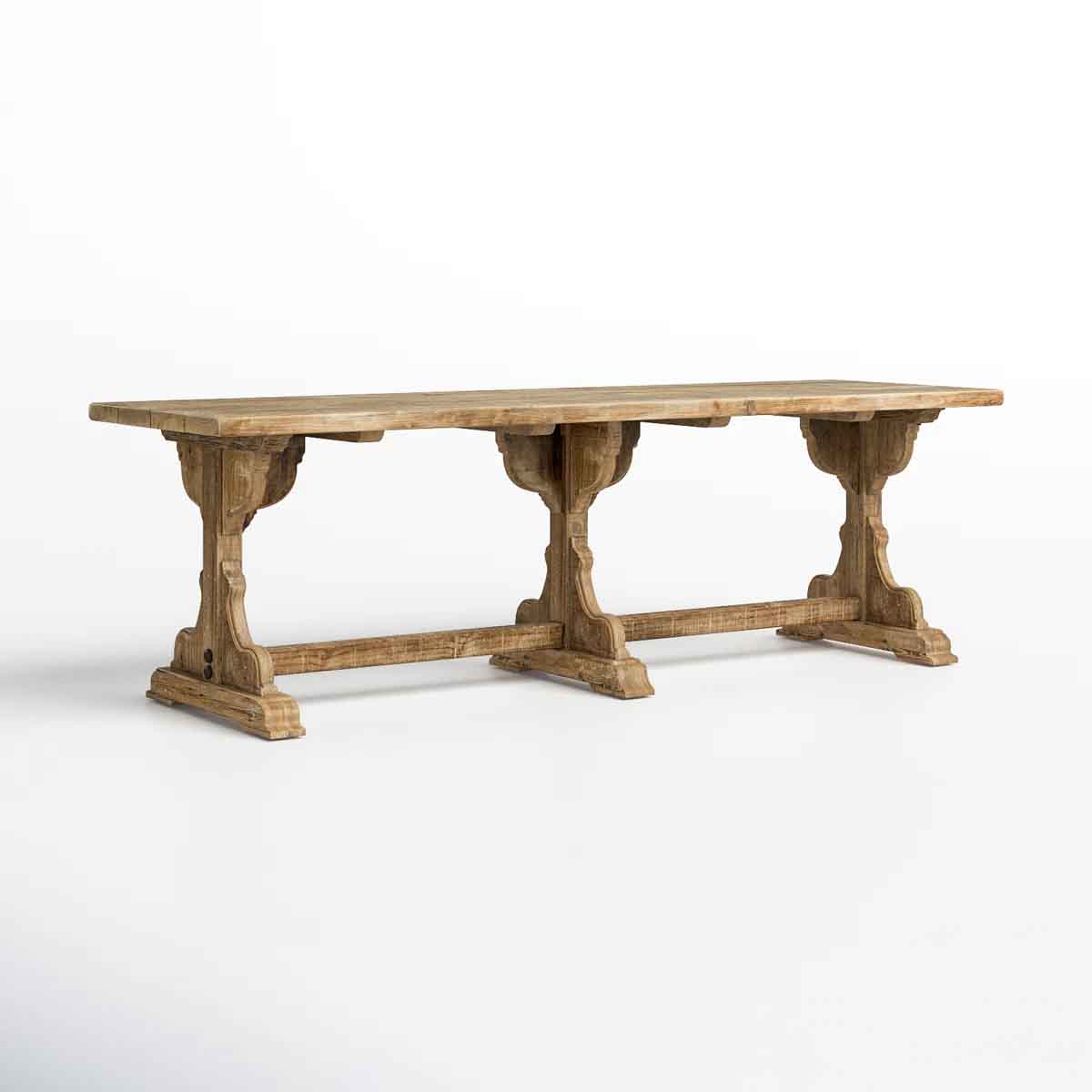 August Grove Reclaimed Pine Wood Table with Trussel Rustic Brown best rustic rectangular dining tables