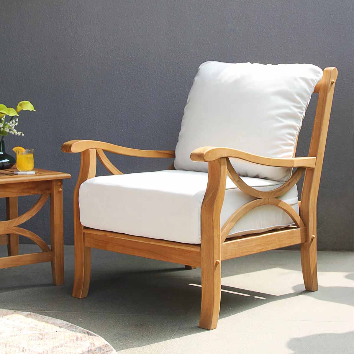 Birch Lane Brunswick Teak Patio Chair with Cushions best outdoor teak chairs