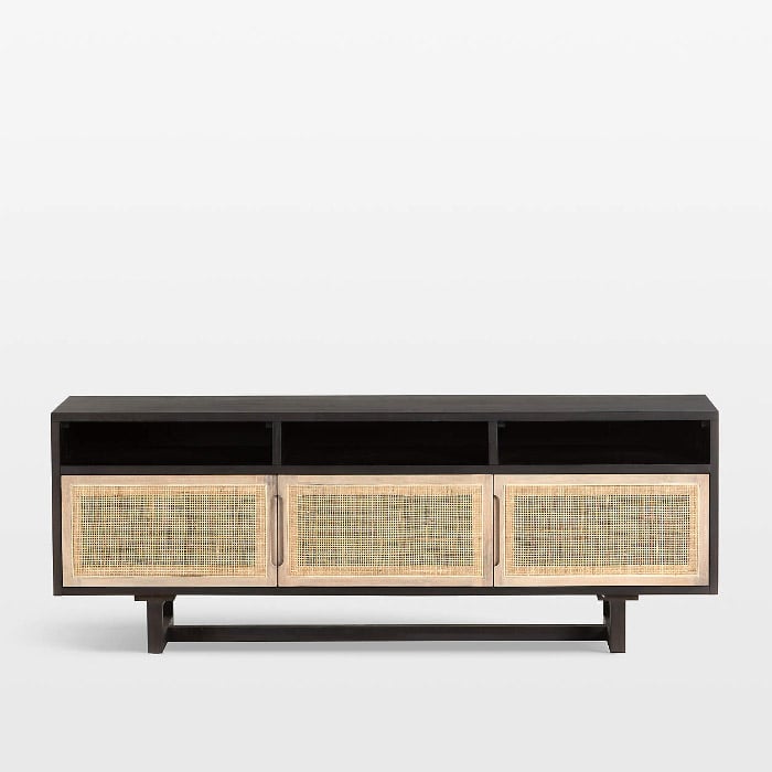 Crate&Barrel Libby Black Mango Wood Media Console with Storage Black cane media consoles