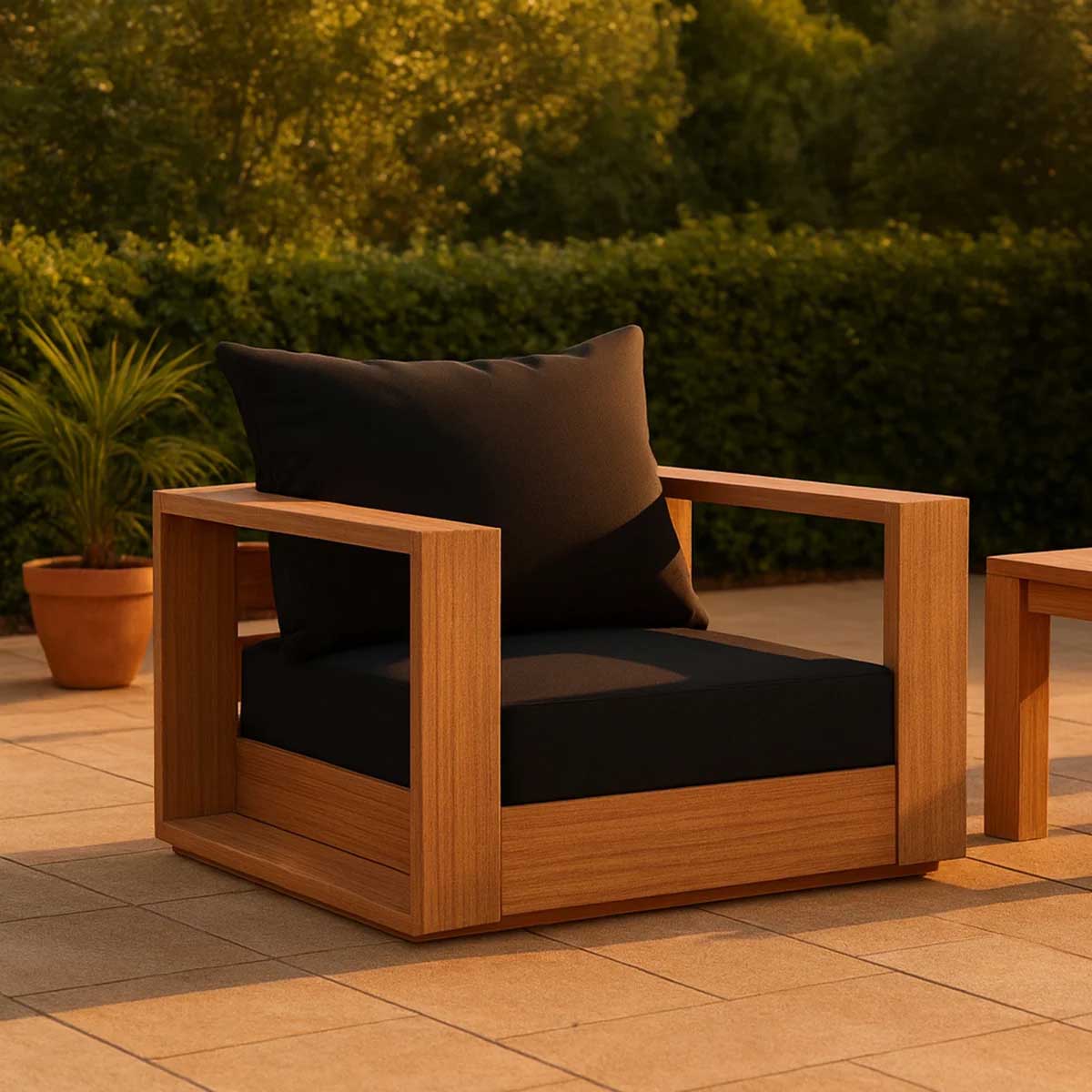 Latitude Runs Tulum Teak Patio Chair with Cushions Black outdoor teak chairs