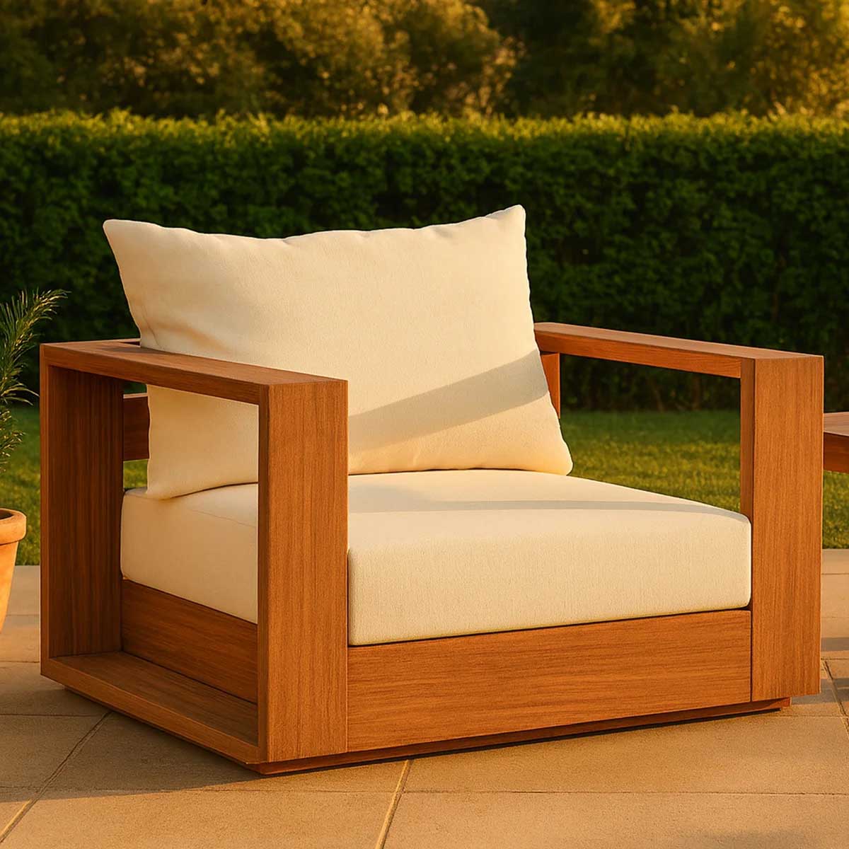 Latitude Runs Tulum Teak Patio Chair with Cushions White outdoor teak chairs
