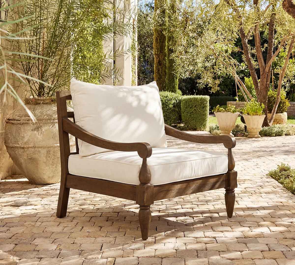 Pottery Barn Icon Reclaimed Teak Outdoor Armchair outdoor teak chairs best