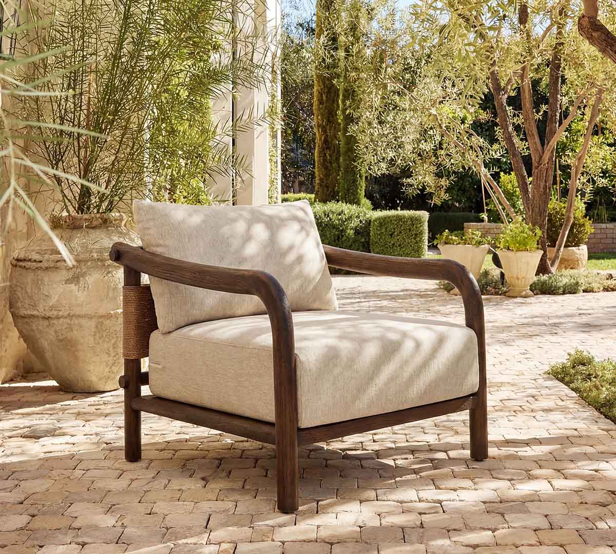 Pottery Barn Maile Teak Outdoor Lounge Chair outdoor teak chairs