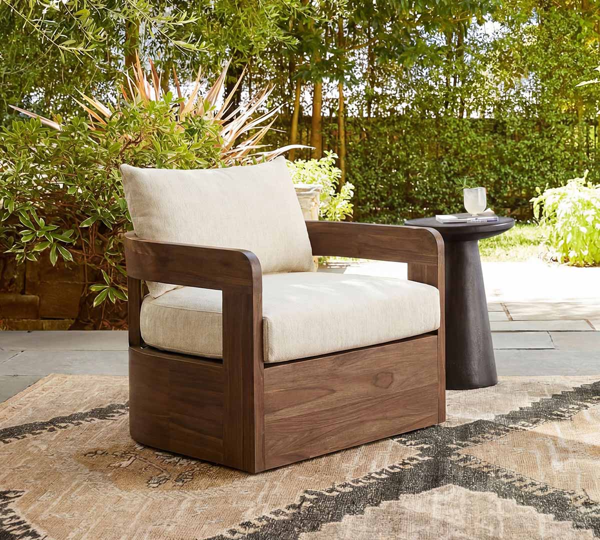 Pottery Barn Matteo Teak Outdoor Swivel Armchair outdoor teak chairs best