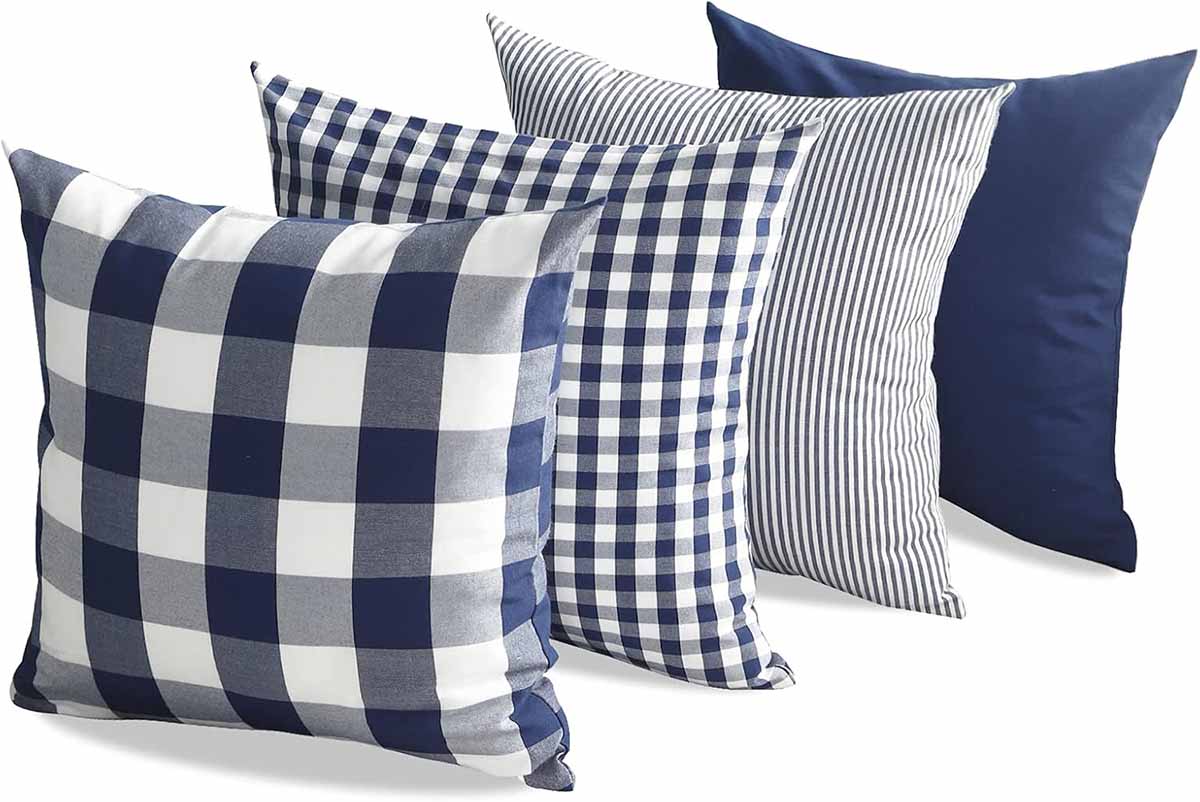 CARRIE HOME Navy Blue Buffalo Plaid Outdoor Throw Pillow Covers (Set of 4) best blue outdoor throw pillows