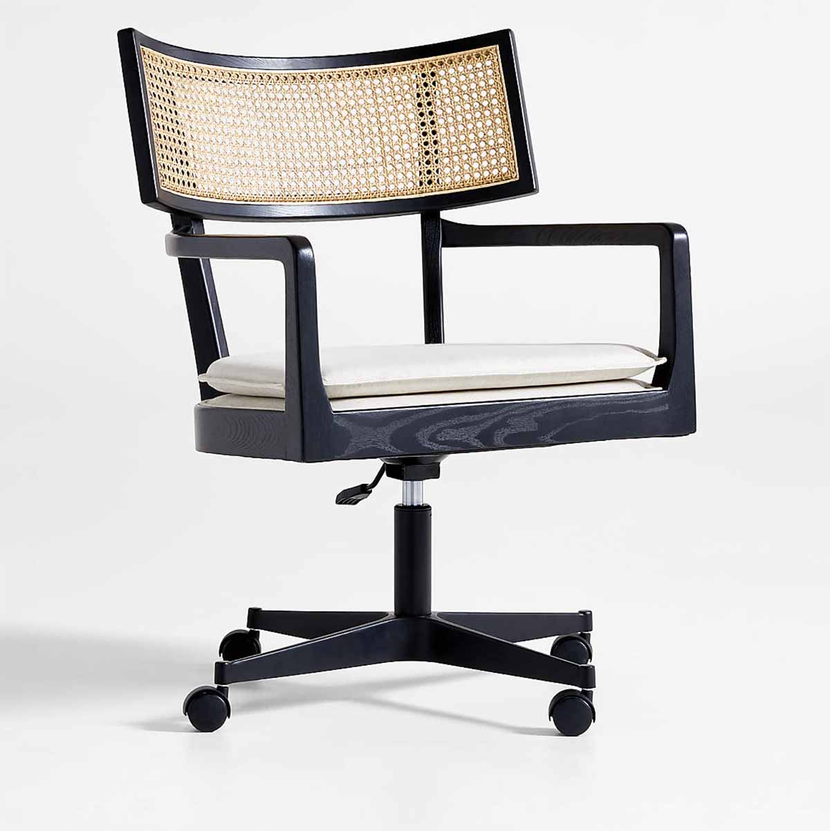 Crate and Barrel Libby Black Wood and Natural Cane Office Chair cane desk chairs best