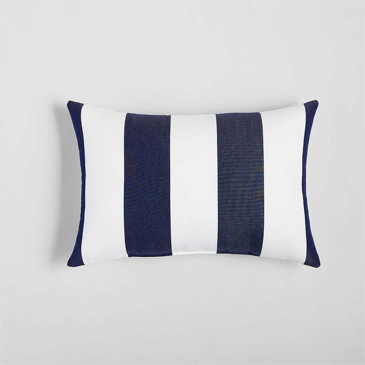 Crate and Barrel Sunbrella ® Cabana Stripe Navy Outdoor Lumbar Pillow best blue outdoor throw pillows