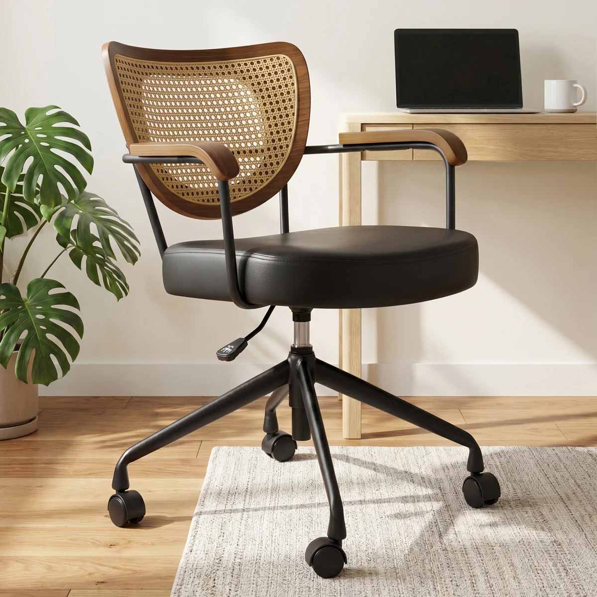 George Oliver Adjustable Swivel Desk Chair Black best cane desk chairs