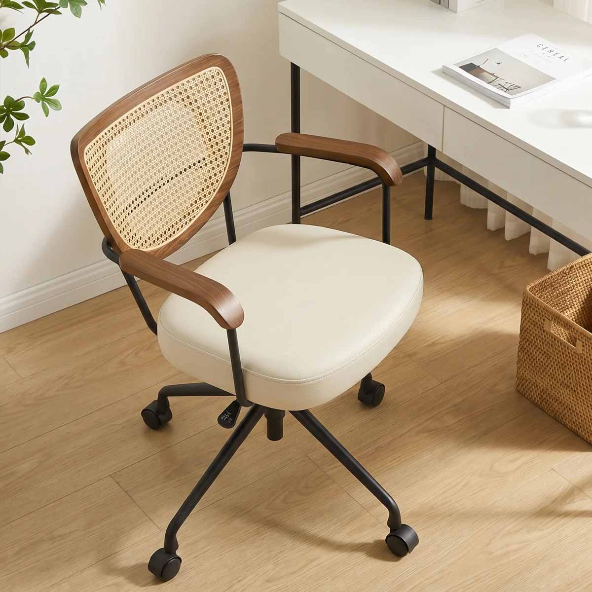 George Oliver Adjustable Swivel Desk Chair White cane desk chairs best