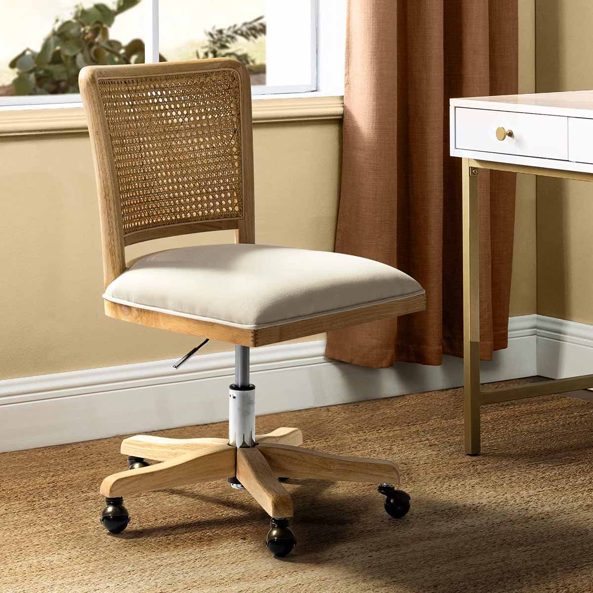 HULALA HOME Rattan Wicker Office Chair cane desk chairs best