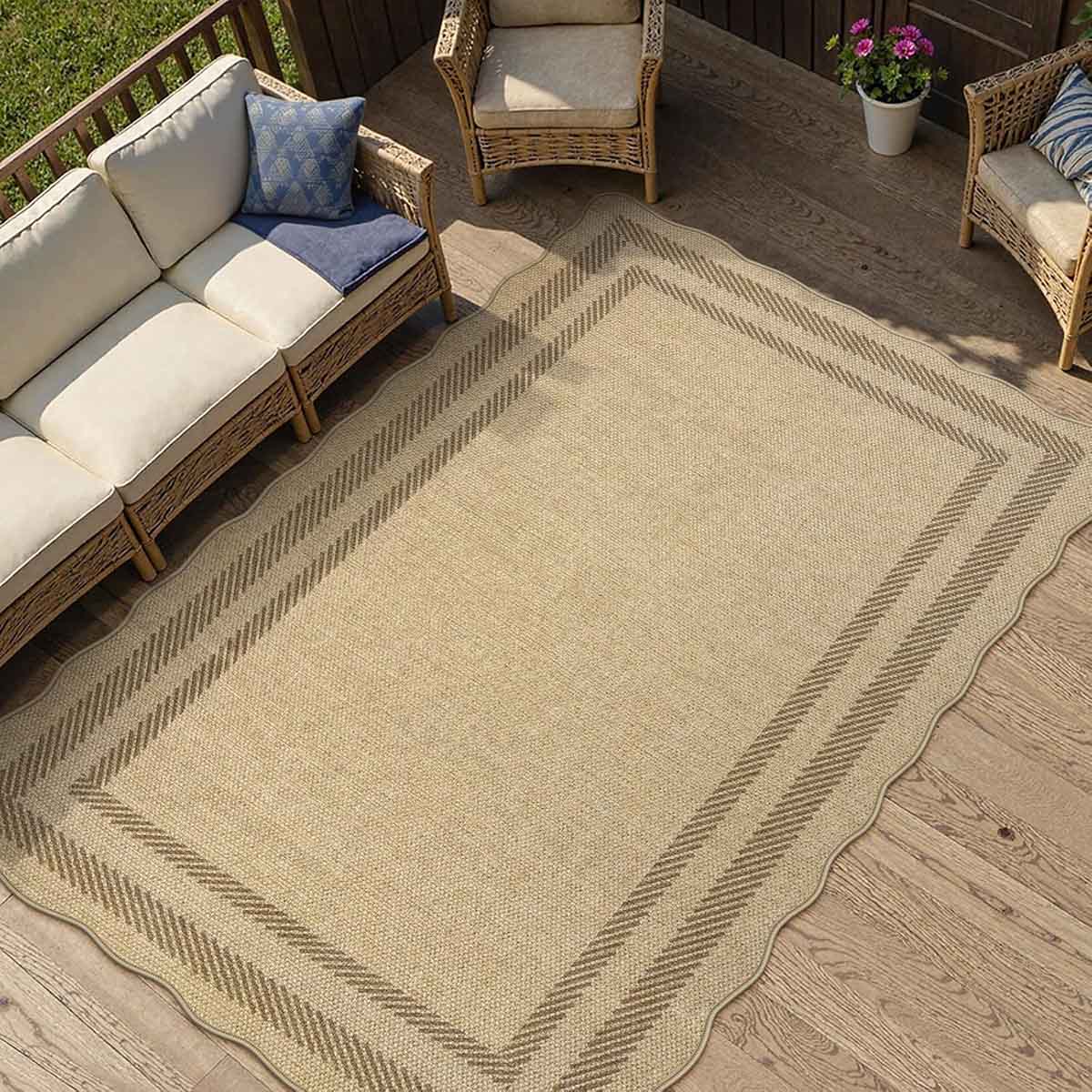 LIVEBOX Scalloped Washable Outdoor Rug neutral outdoor rugs best