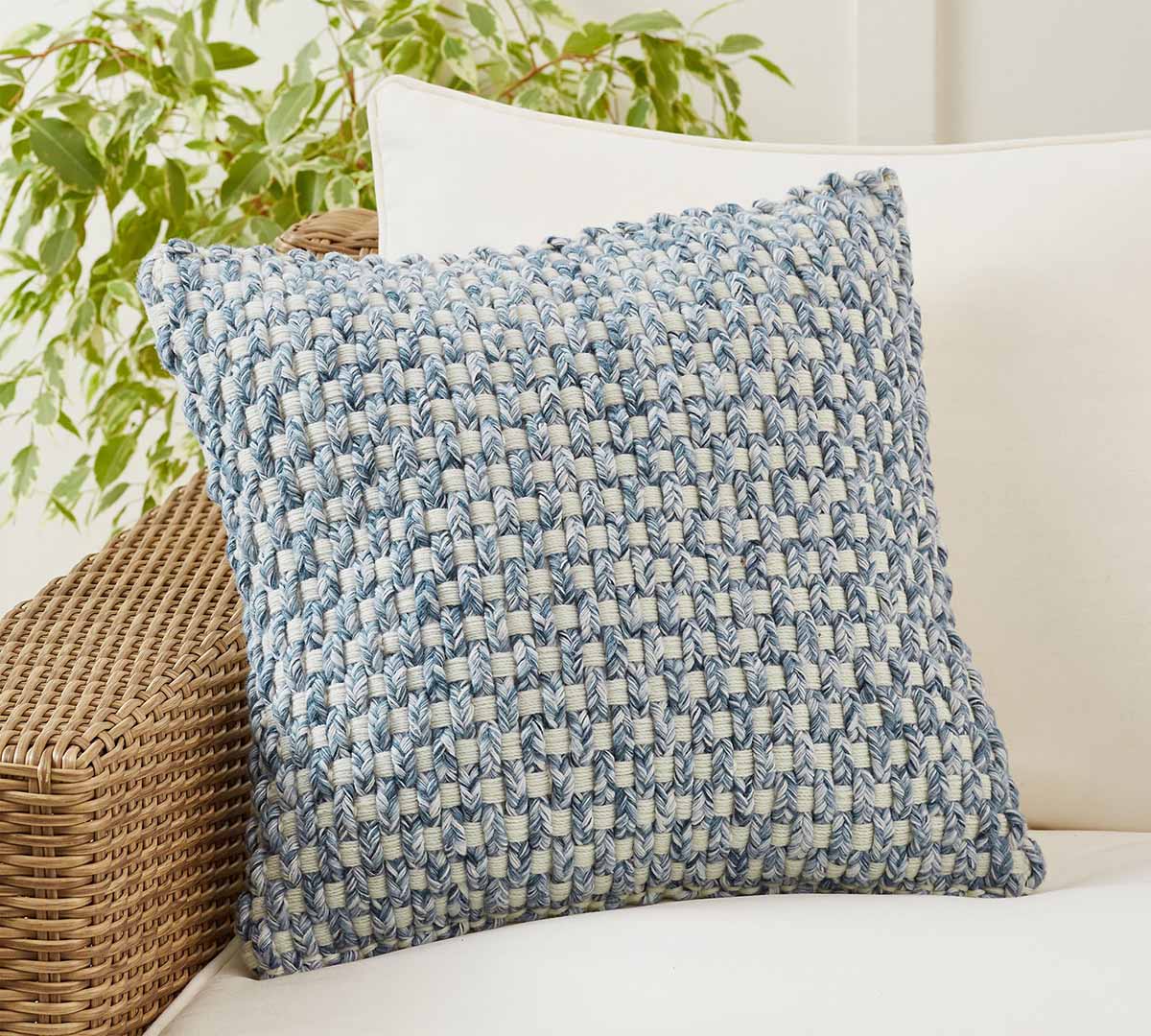 Pottery Barn Cadyn Outdoor Pillow Chambray best blue outdoor throw pillows