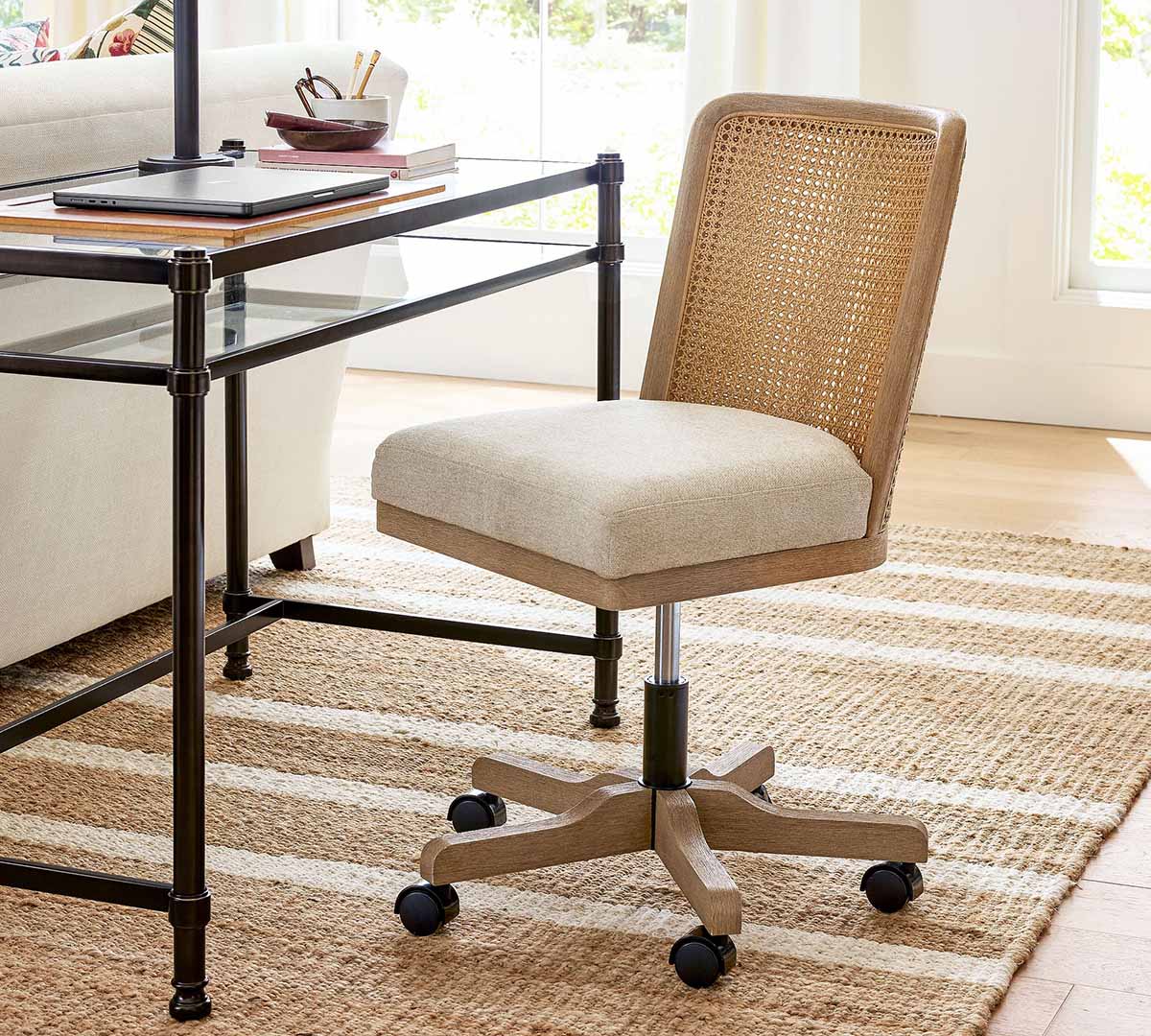 Pottery Barn Elliot Upholstered Cane Desk Chair best cane desk chairs