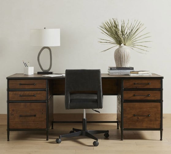 Pottery Barn Juno 75 Reclaimed Wood Executive Desk with Drawers modern rustic executive desks