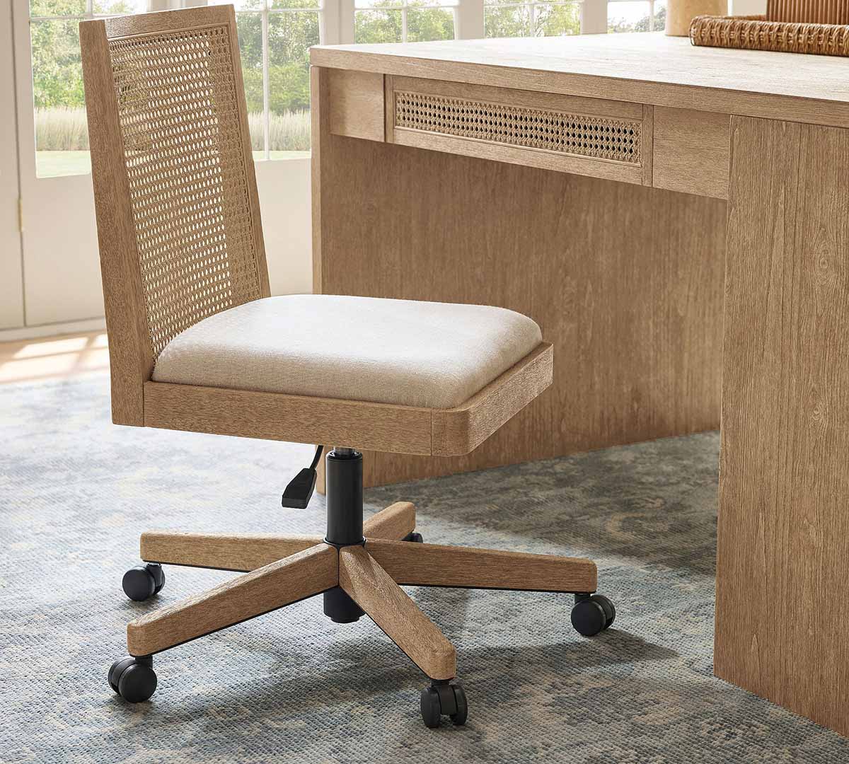 Pottery Barn Marina Upholstered Swivel Desk Chair cane desk chairs best