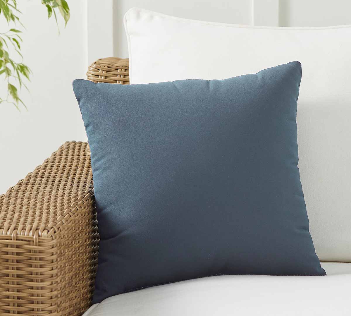 Pottery Barn Sunbrella® Solid Outdoor Pillow Chambray best blue outdoor throw pillows