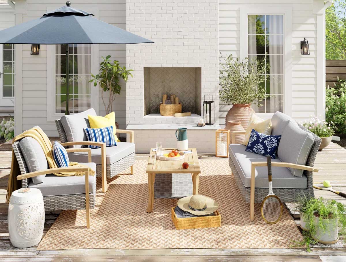 Sand & Stable Malaya Herringbone Power Loom Indoor:Outdoor Rug best neutral outdoor rugs
