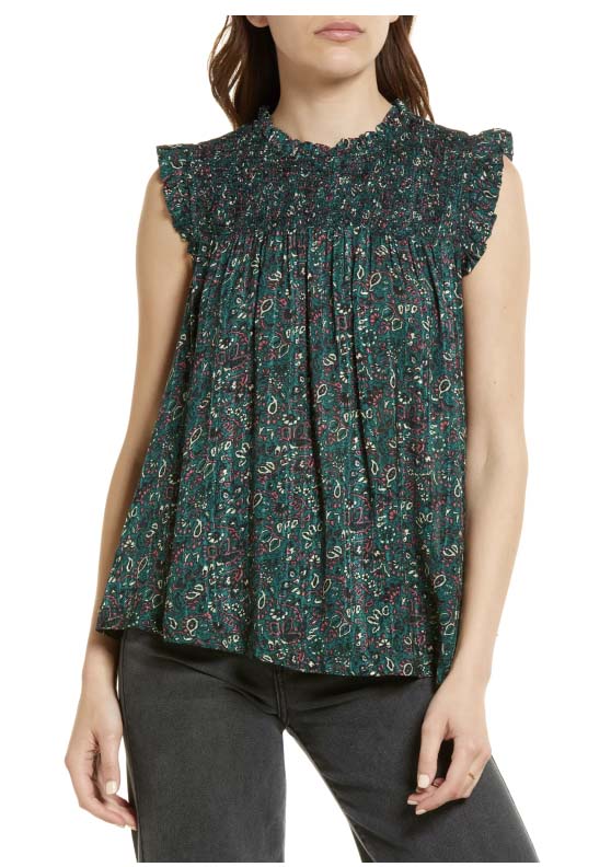 Treasure & Bond Print Smocked Blouse Green Posy Block Print best smocked tops nordstrom anniversary sale