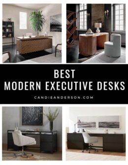 Lifestyle expert, journalist and interior design blogger Candie Anderson of candieanderson.com has the scoop on 17 of the best modern executive desks in every top design, style, color and trend for your home office! They're perfect for working from home, and students heading back to school.
