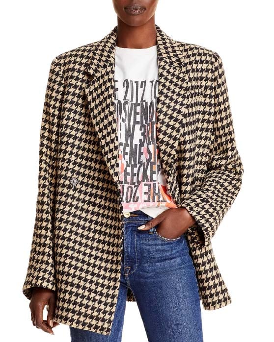 ANINE BING Kaia Houndstooth Blazer Black beige houndstooth blazers 