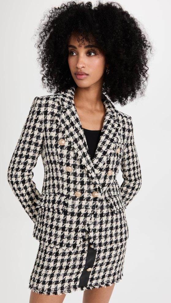 Generation Love Eliza Tweed Blazer Black White Houndstooth blazers
