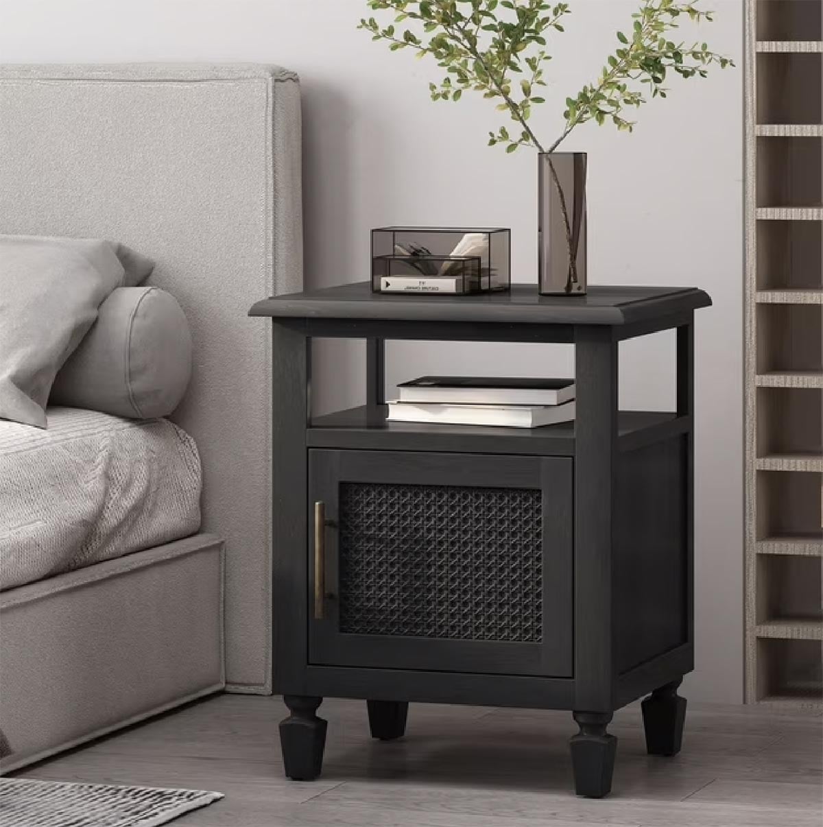 Noble House Trillium Acacia Wood and Cane Nightstand best cane nightstands