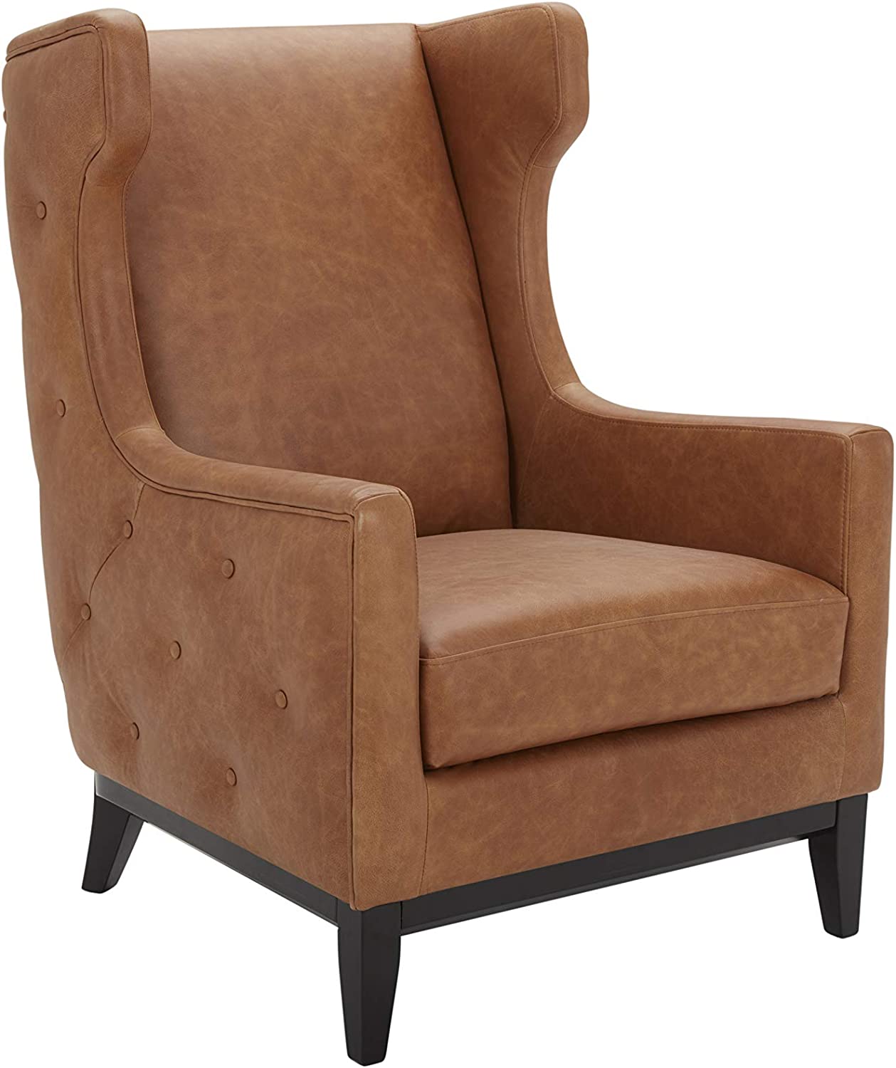 Amazon Brand – Stone & Beam Rosewood Button-Tufted Leather Wingback Chair best leather wingback chairs 2023