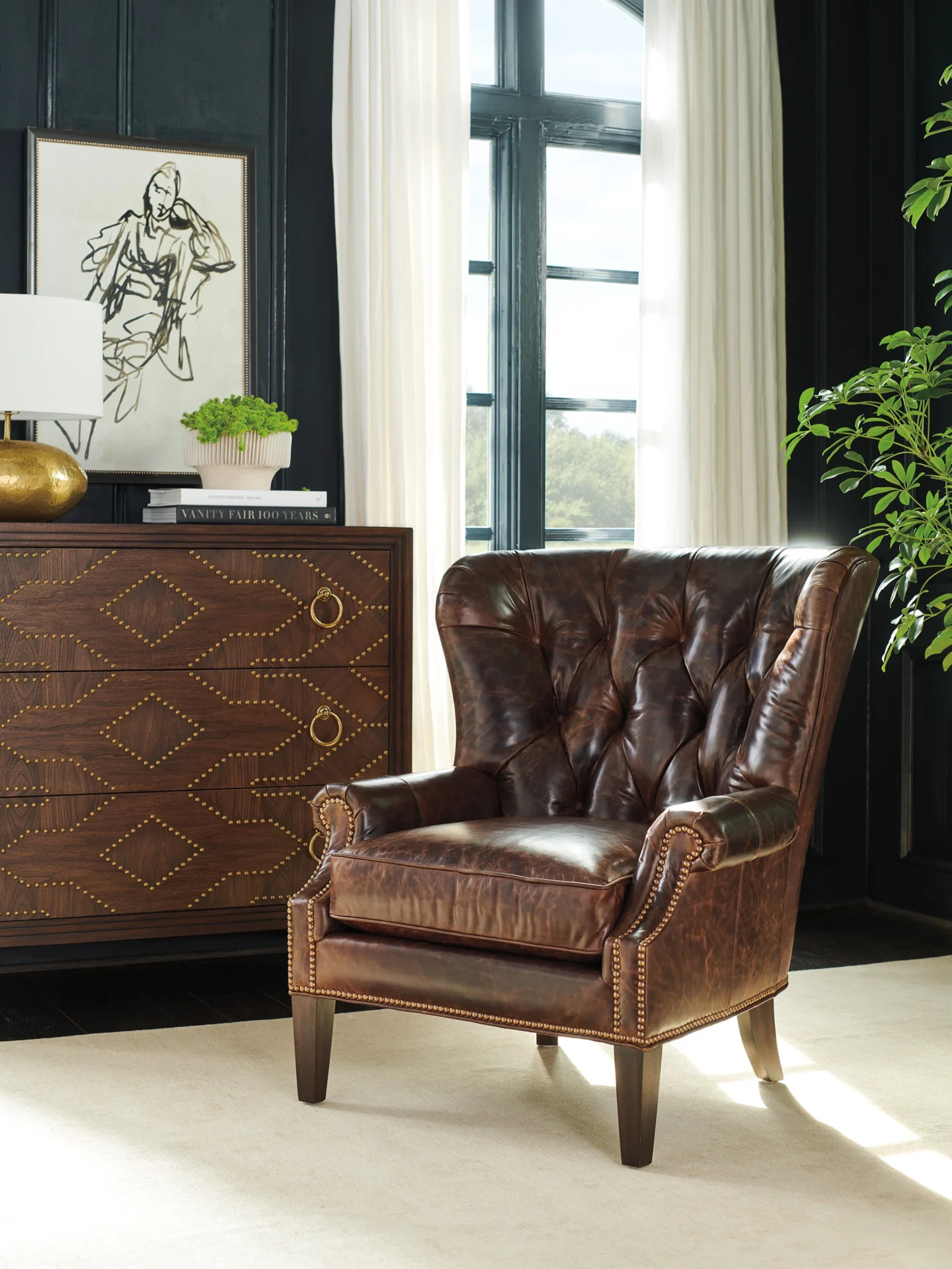 Lexington Silverado Upholstered Wingback Chair Dark Brown best leather wingback chairs nailhead trim